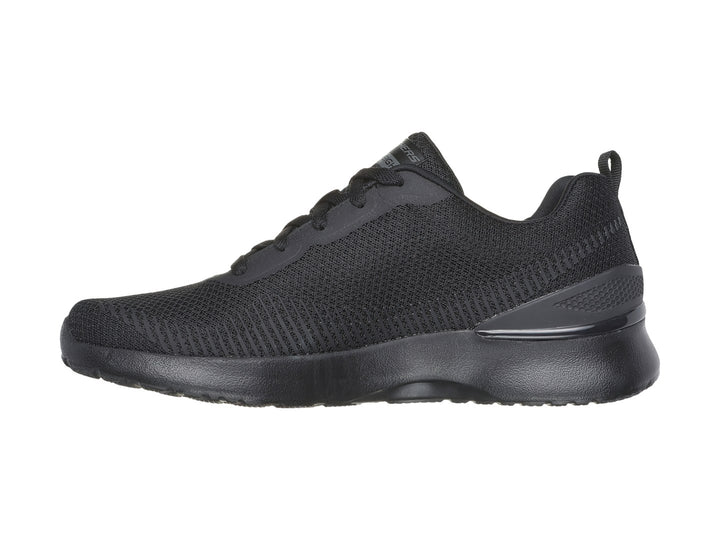 Tenis deportivos Skechers color negro con tejido de malla y suela gruesa.