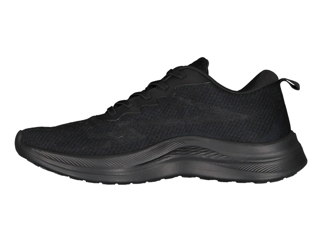 Tenis deportivos Charly en color negro total con suela ergonómica y parte superior de malla transpirable.