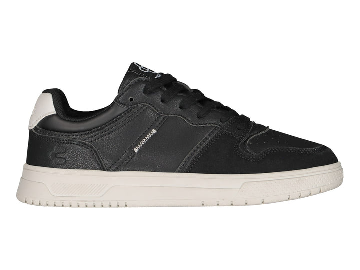 Tenis deportivos Charly de color negro con suela blanca y cordones negros.