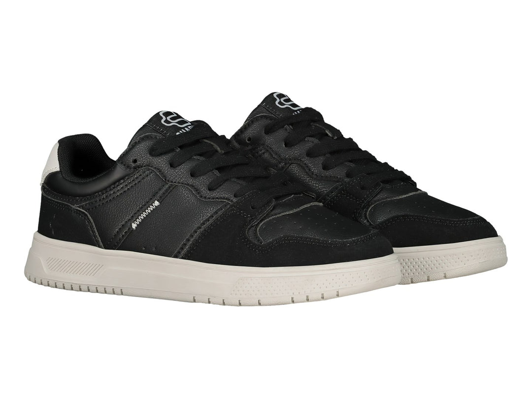 Tenis deportivos Charly de color negro con suela blanca y cordones negros.