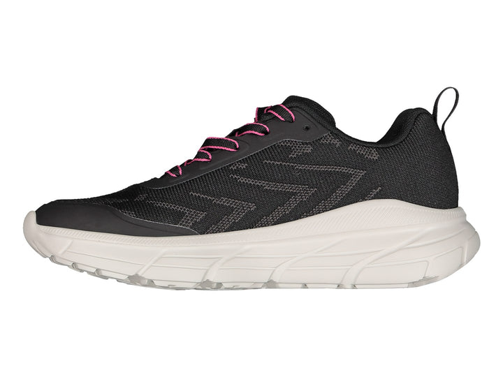 Tenis deportivos Charly color negro con suela blanca y detalles en rosa.