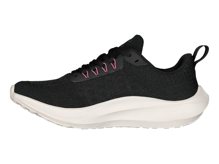Tenis deportivos Charly color negro con suela blanca y detalles en rosa.