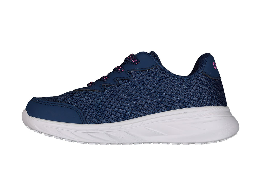 Tenis deportivos Charly color azul marino con suela blanca y logotipo rosa.