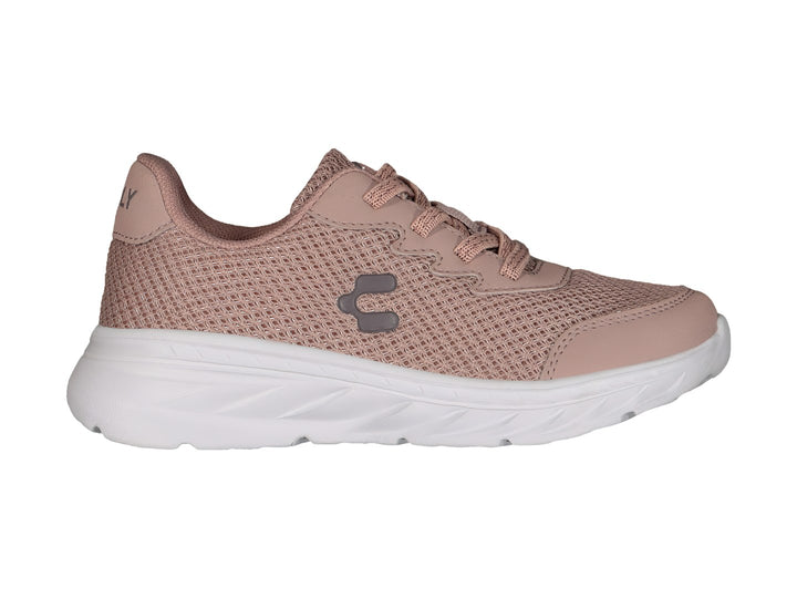 Tenis deportivos Charly color rosa con suela blanca y tejido de malla.