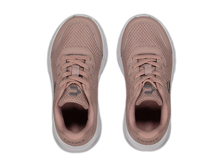 Tenis deportivos Charly color rosa con suela blanca y tejido de malla.