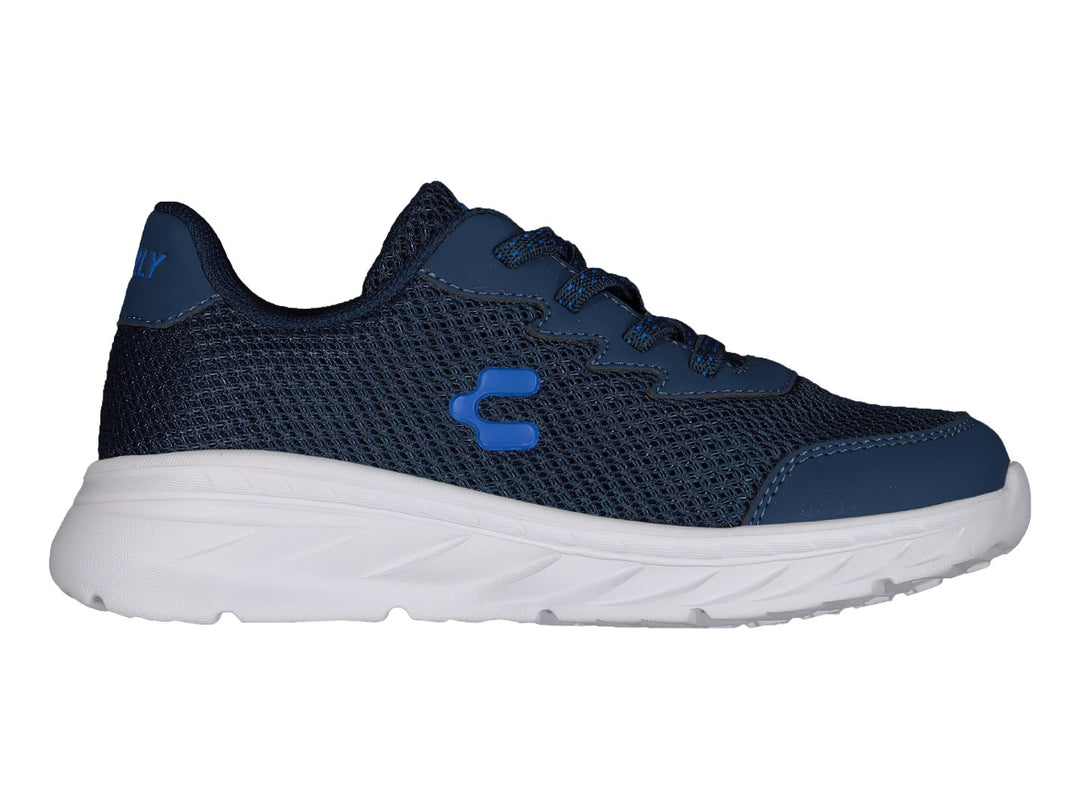 Tenis deportivos Charly en color azul marino con suela blanca y detalles en azul brillante.
