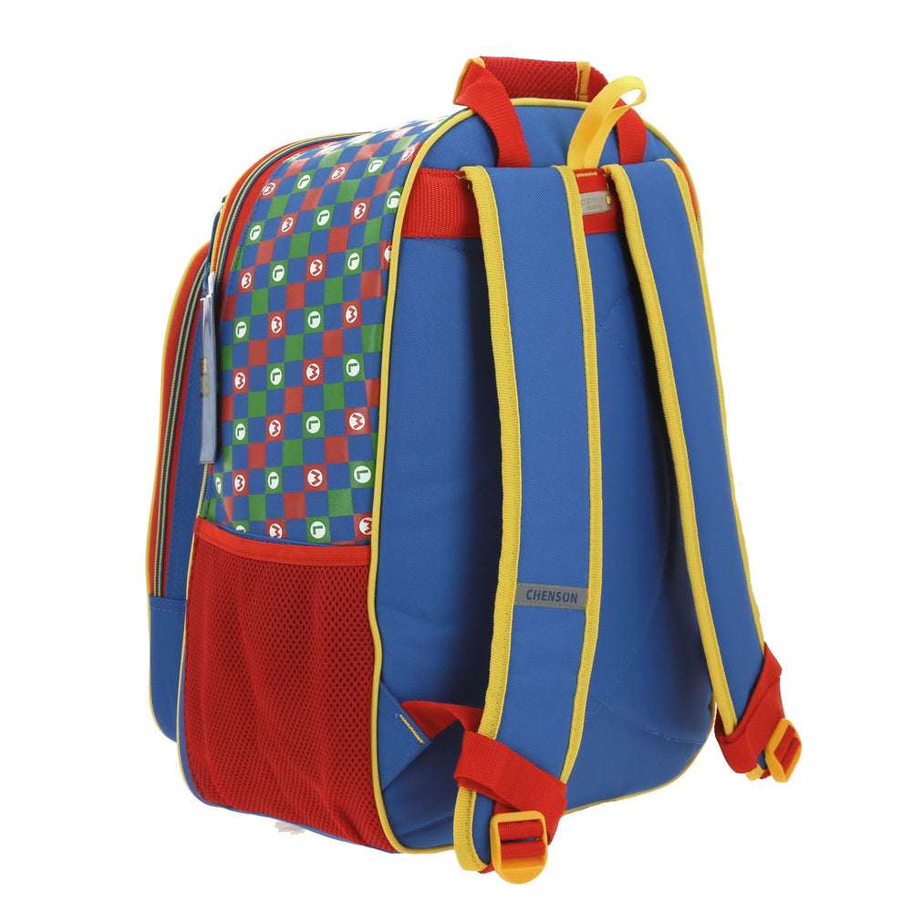 Mochila escolar Chenson de Super Mario Bros en colores rojo, azul y verde para niño.