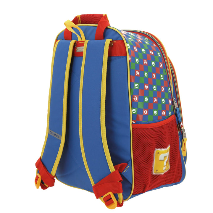 Mochila escolar Chenson de Super Mario Bros en colores rojo, azul y verde para niño.
