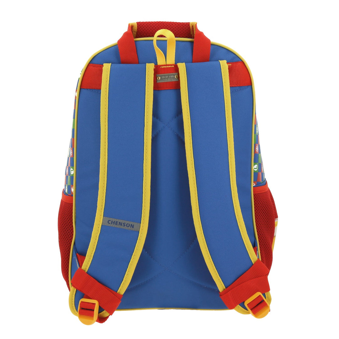 Mochila escolar Chenson de Super Mario Bros en colores rojo, azul y verde para niño.