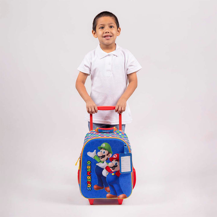 Mochila Rodante Chenson Mario Bros Azul y Rojo para Niño