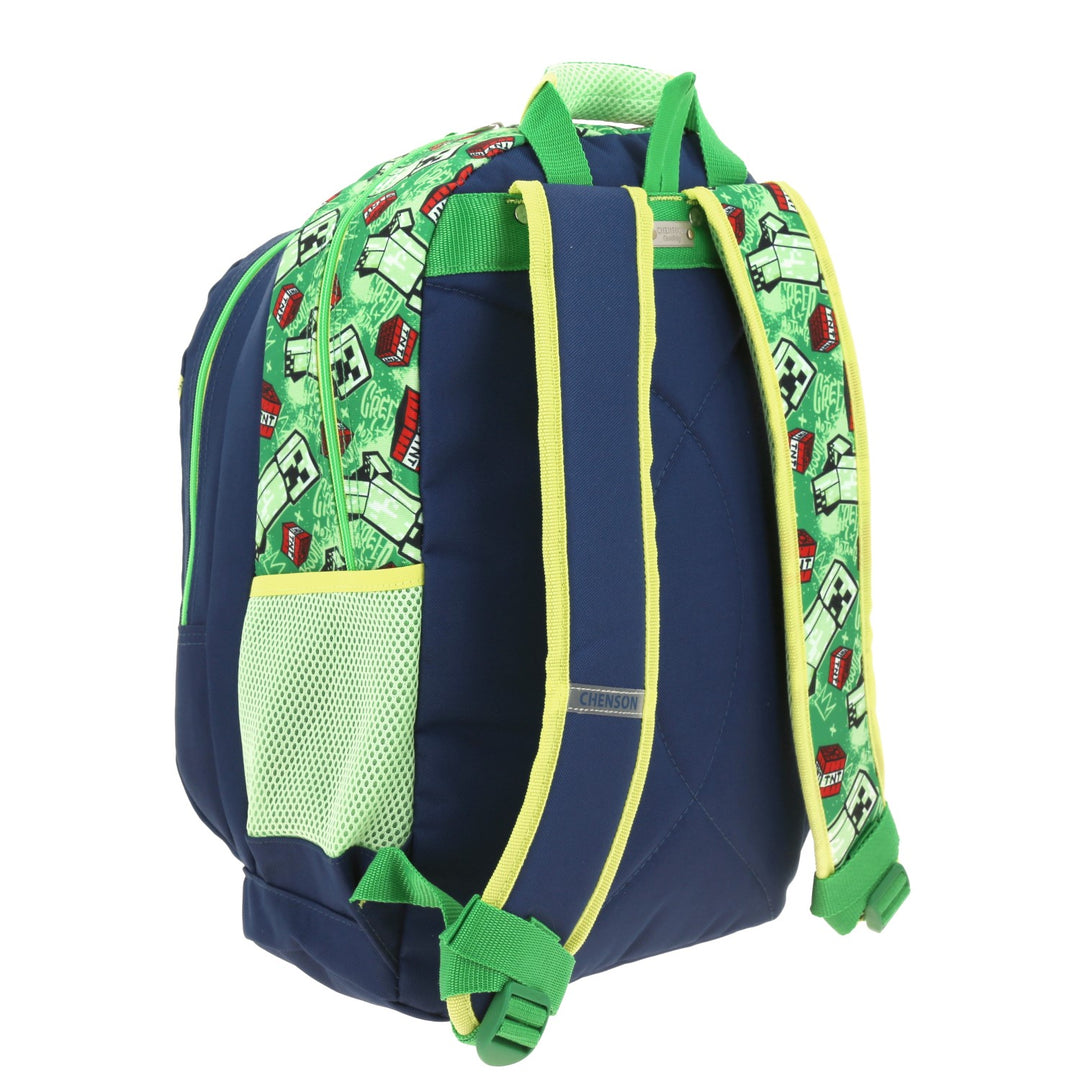 Mochila escolar Chenson de Minecraft en colores azul y verde con diseño de Creeper y TNT.