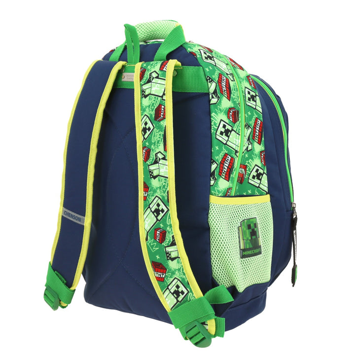 Mochila escolar Chenson de Minecraft en colores azul y verde con diseño de Creeper y TNT.