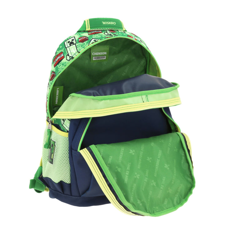 Mochila escolar Chenson de Minecraft en colores azul y verde con diseño de Creeper y TNT.