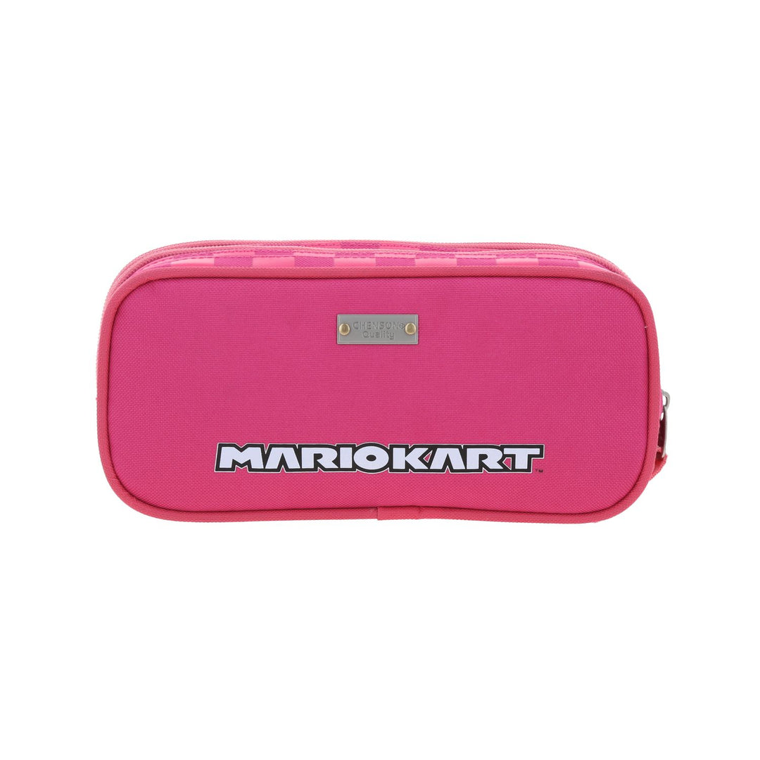 Lapicera fucsia de Mario Bros con diseño de personaje y doble compartimento con cierre.
