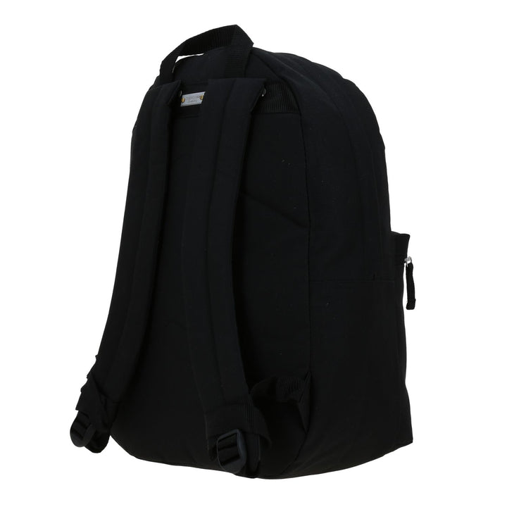 Vista posterior de una mochila escolar color negro de la marca Chenson.
