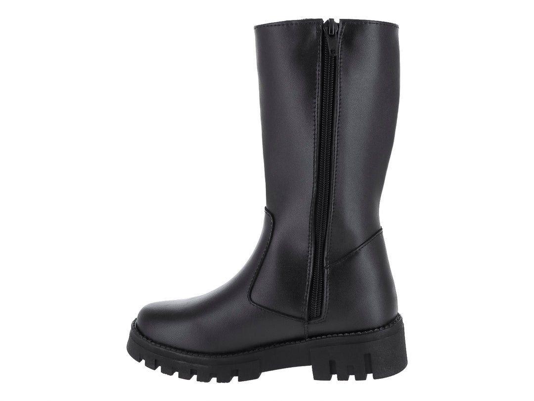 Bota negra de caña alta con detalle de aro dorado y suela track.