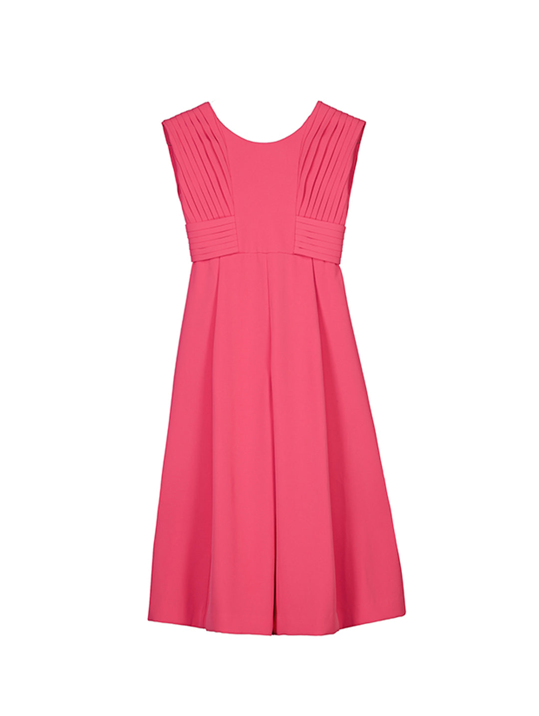 Prenda infantil color fucsia con detalles plisados en hombros y cintura.