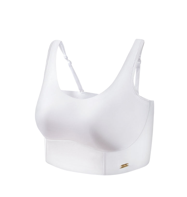 Top de lencería color perla para mujer con tirantes ajustables y diseño sin costuras.