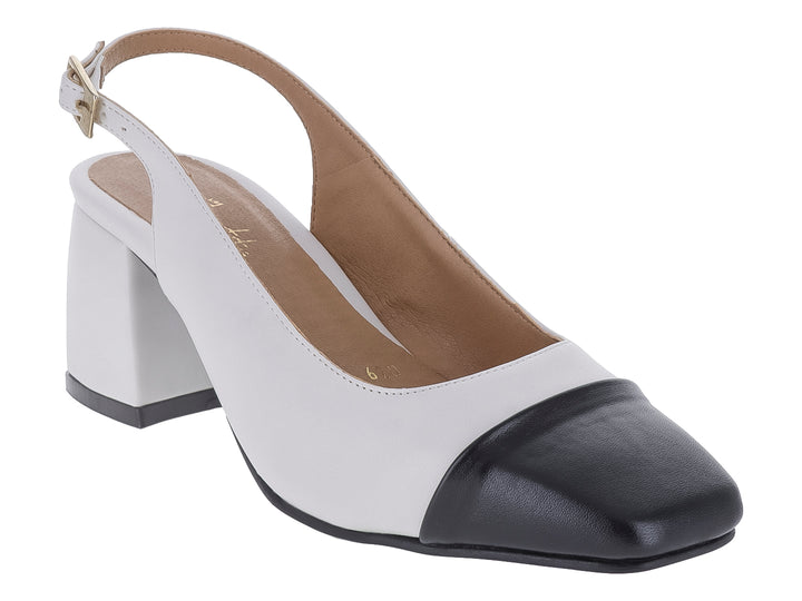 Zapatos Tacón Cuadrado Clinton Blanco y Negro para Mujer