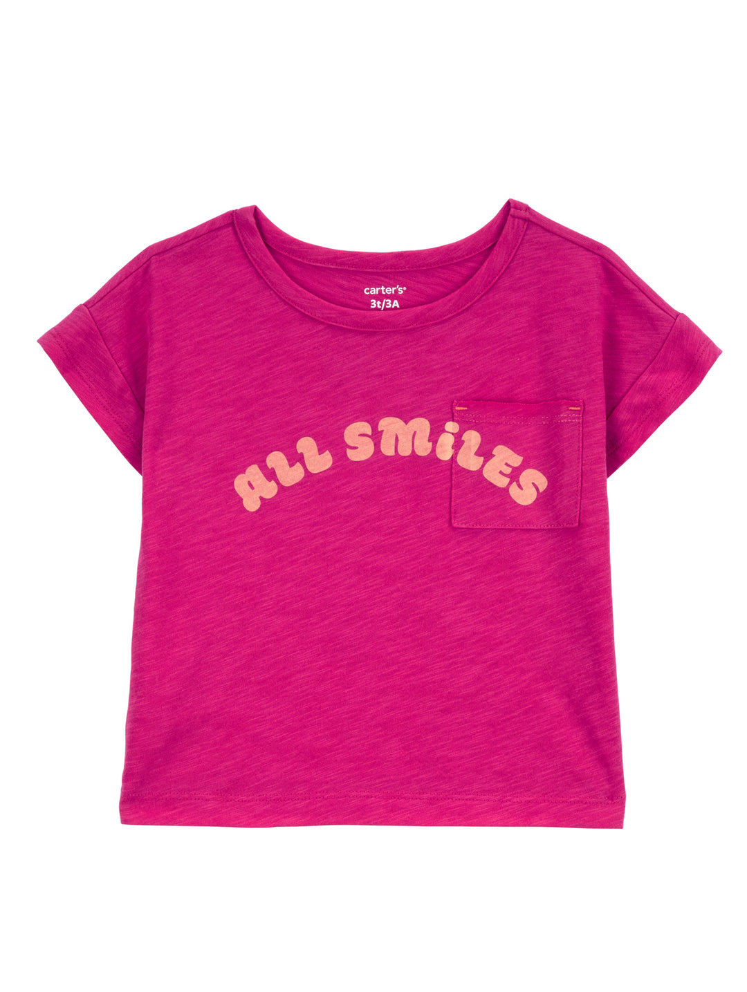 Playera rosa de manga corta para niña con texto &