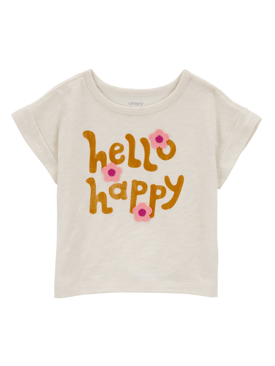 Playera beige de manga corta para niña con estampado &