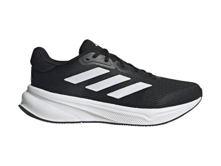 Tenis deportivos Adidas Response en color negro con suela y franjas laterales en blanco.