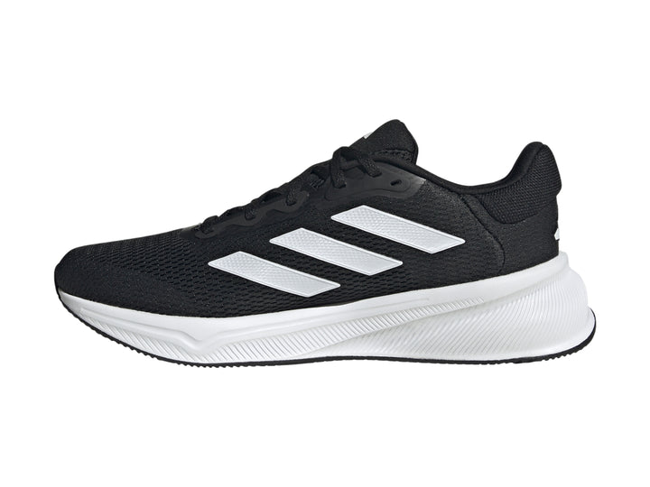 Tenis deportivos Adidas Response en color negro con suela y franjas laterales en blanco.