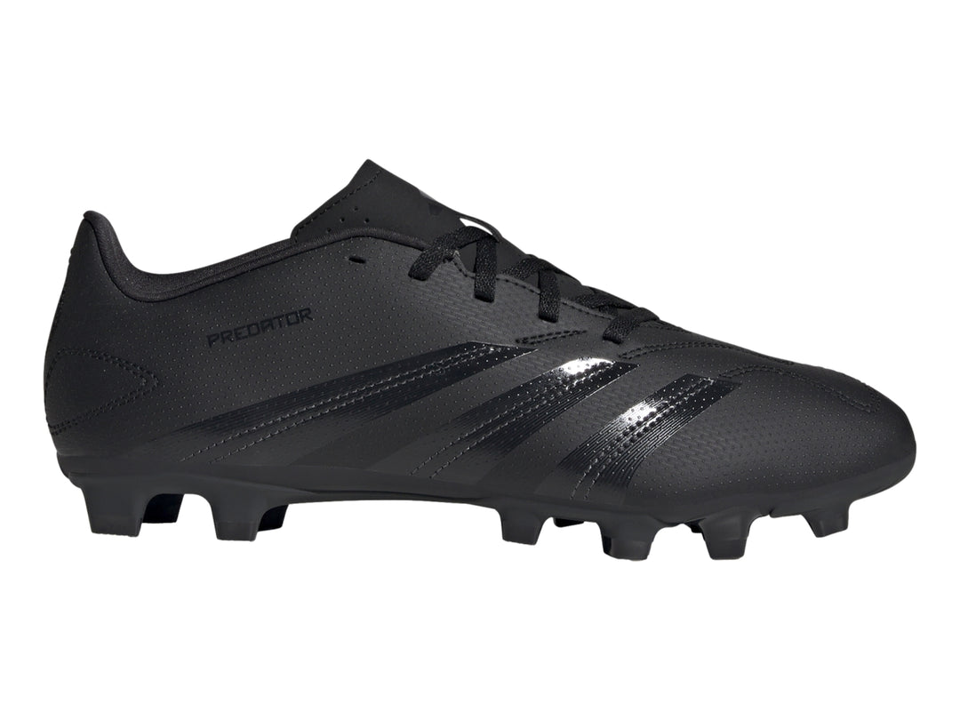Zapato de fútbol Adidas Predator Club FXG en color negro con detalles en gris y tacos para pasto.