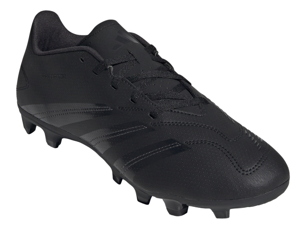 Zapato de fútbol Adidas Predator Club FXG en color negro con detalles en gris y tacos para pasto.