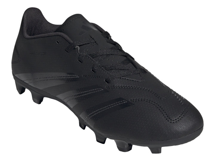 Zapato de fútbol Adidas Predator Club FXG en color negro con detalles en gris y tacos para pasto.