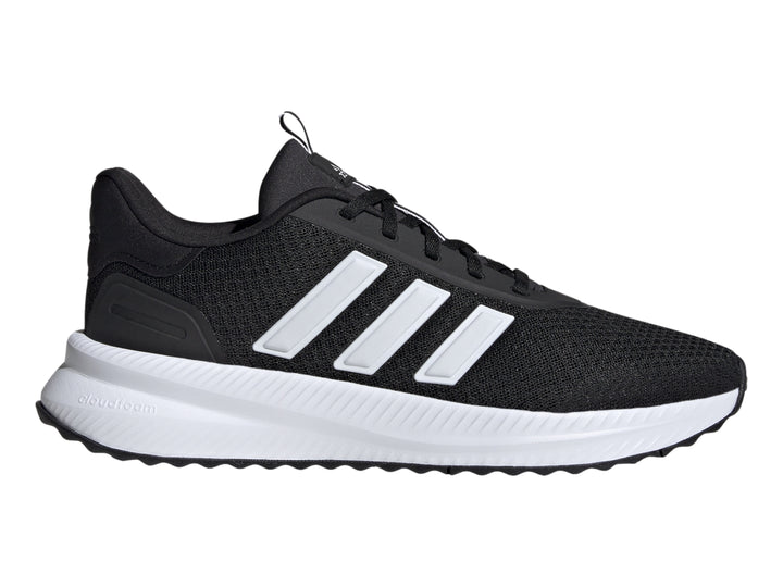 Tenis deportivos Adidas color negro con franjas y suela blanca.