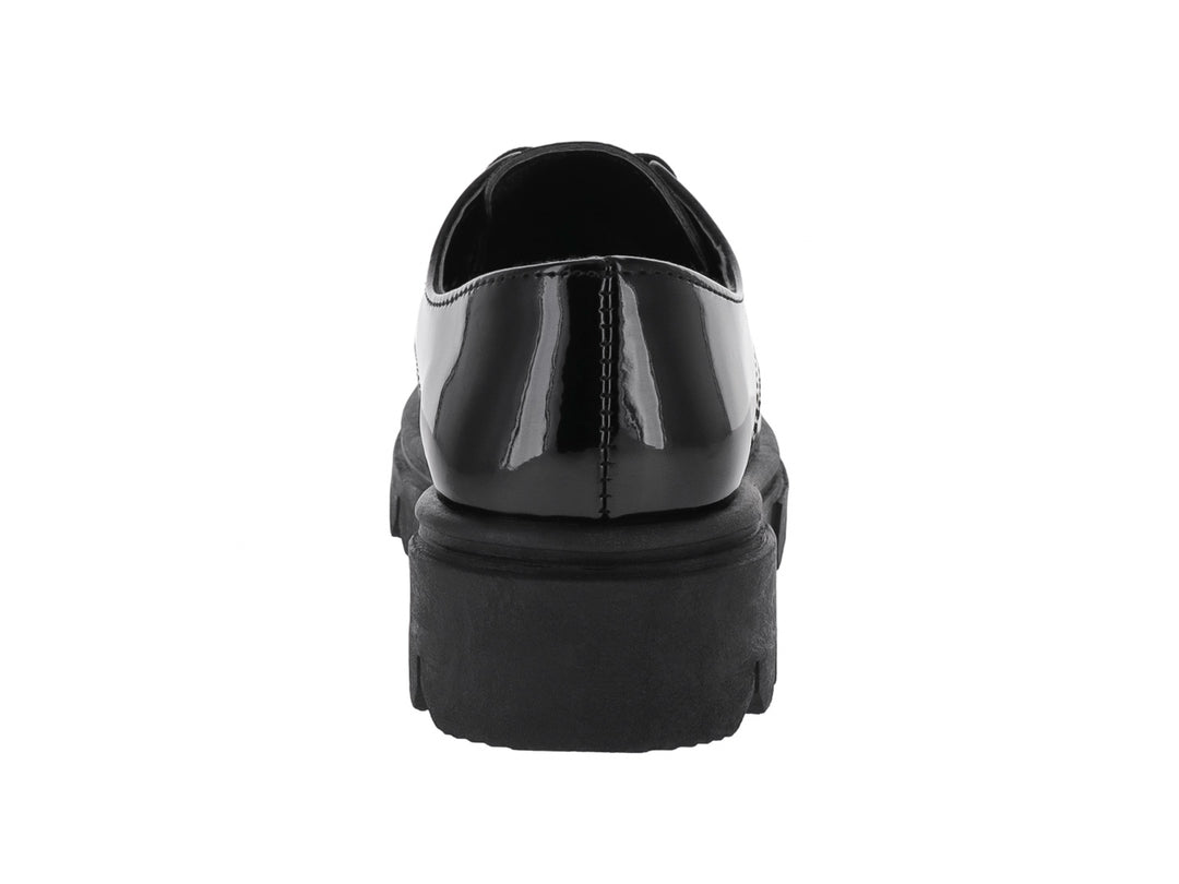 Zapato Oxford de charol negro con suela de plataforma gruesa y dentada para Mujer.