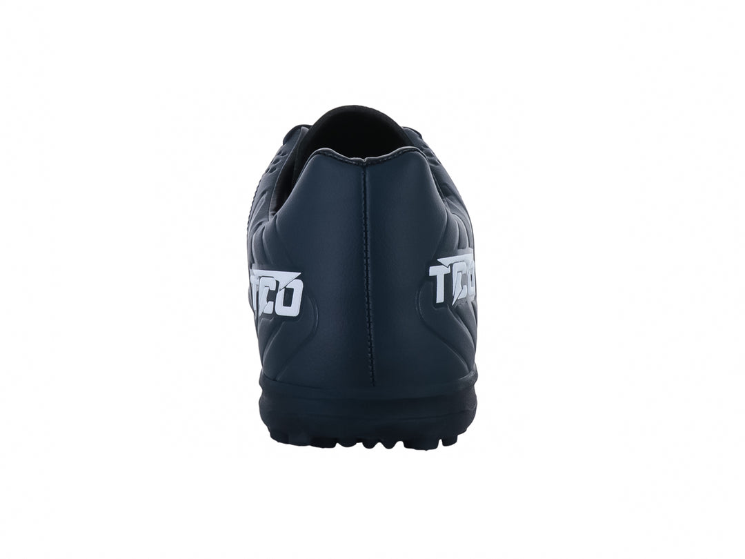 Zapato de fútbol Leon Trucco color azul marino con detalles en blanco y suela para césped sintético.