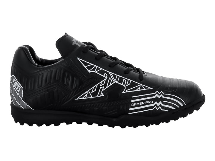 Zapato de fútbol Leon Trucco negro con detalles gráficos en blanco y suela para pasto sintético