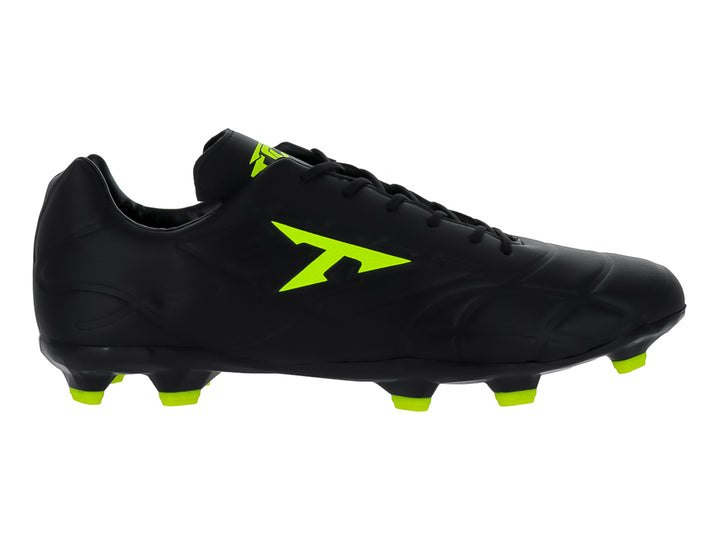 Zapato de fútbol Leon Trucco color negro con detalles y tacos en amarillo neón.