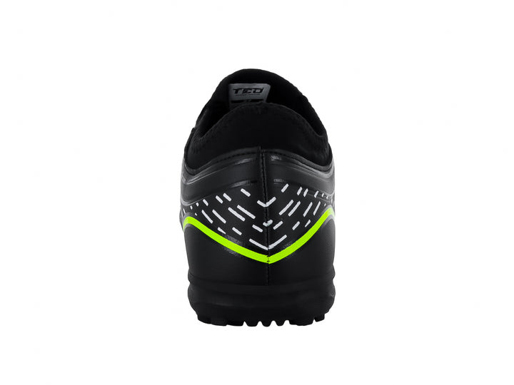 Zapato de fútbol turf Leon Trucco en color negro con detalles en amarillo neón.