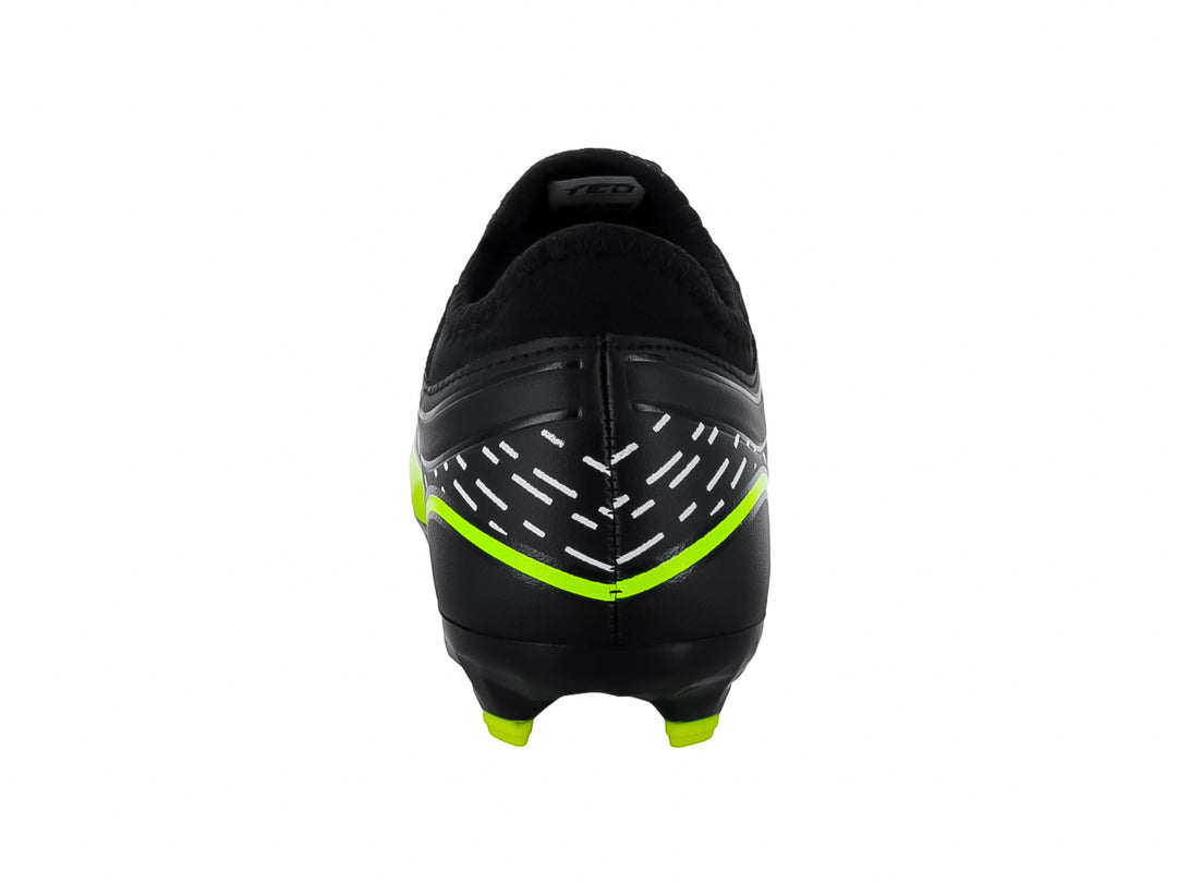 Zapato de fútbol Leon Trucco color negro con detalles y suela en amarillo neón.