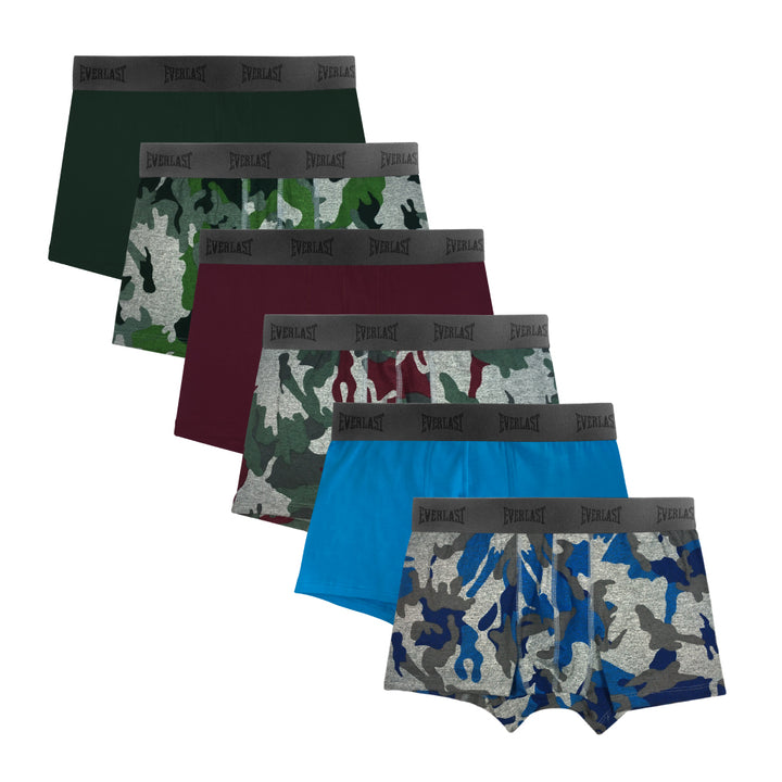 Set de 6 bóxers cortos Everlast en colores sólidos y estampados de camuflaje.