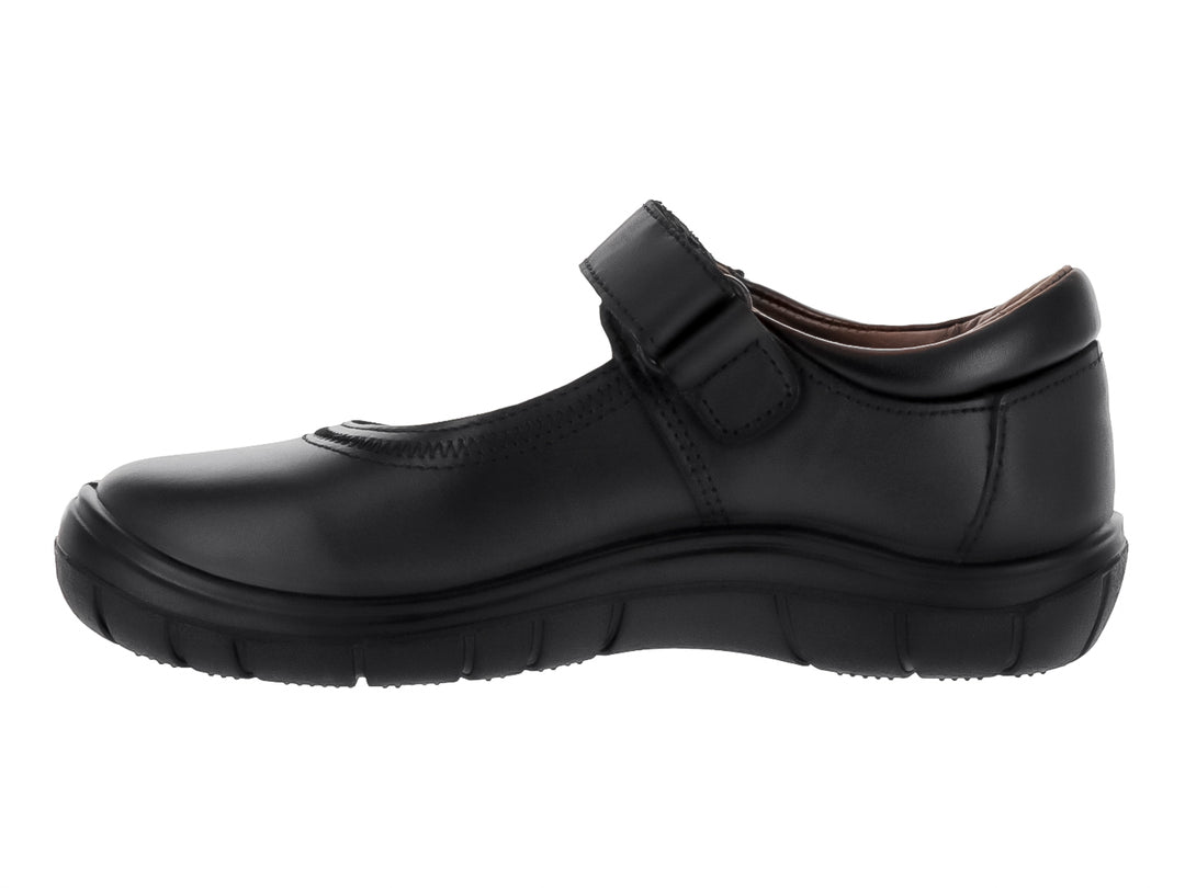 Zapato infantil Coqueta de color negro con cierre de correa y suela cómoda.