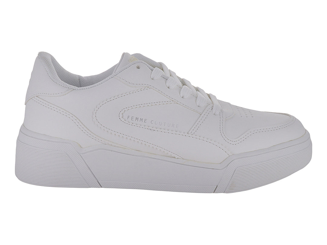 Tenis casuales para mujer en color blanco con suela de plataforma y acabado sintético liso.