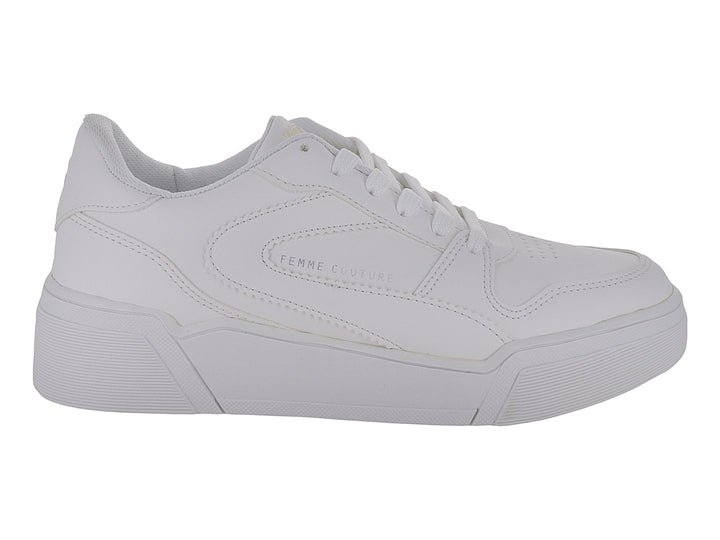 Tenis casuales para mujer en color blanco con suela de plataforma y acabado sintético liso.