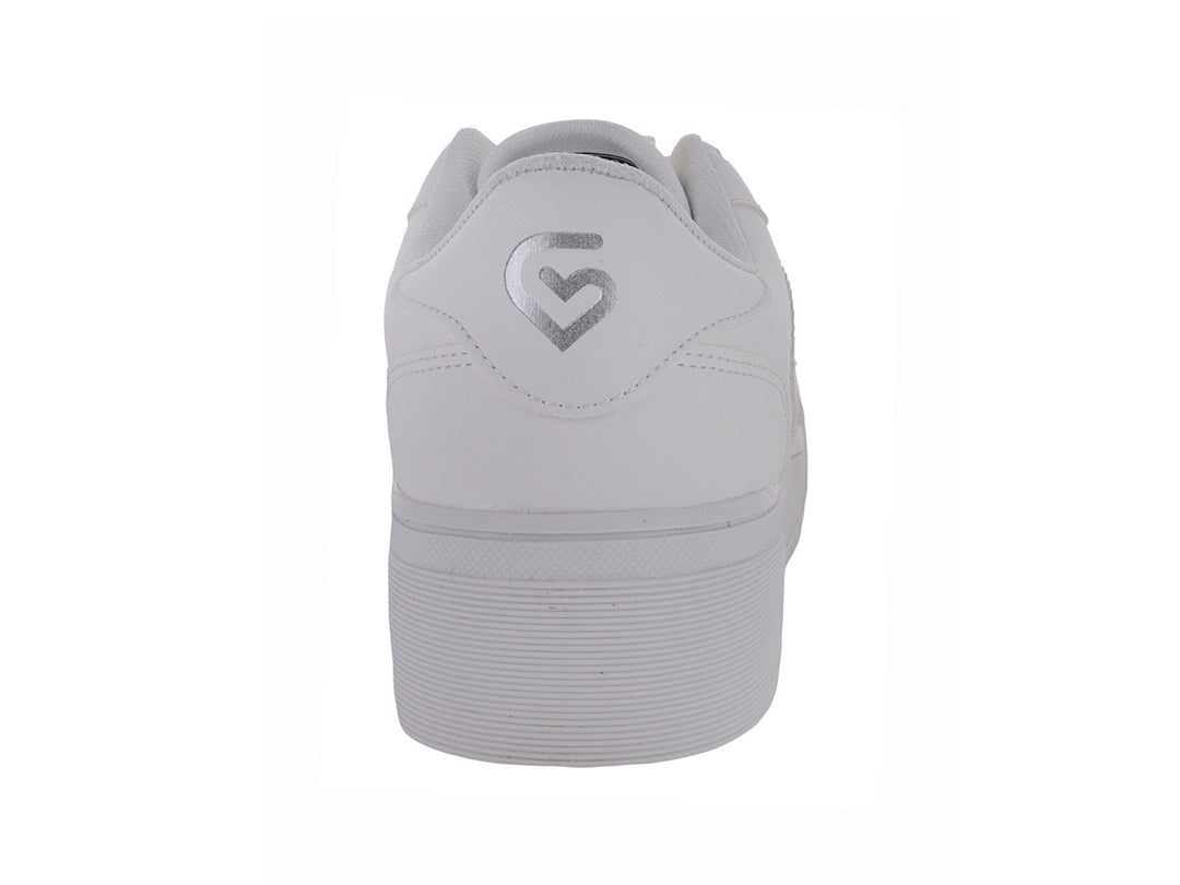 Tenis casuales para mujer en color blanco con suela de plataforma y acabado sintético liso.