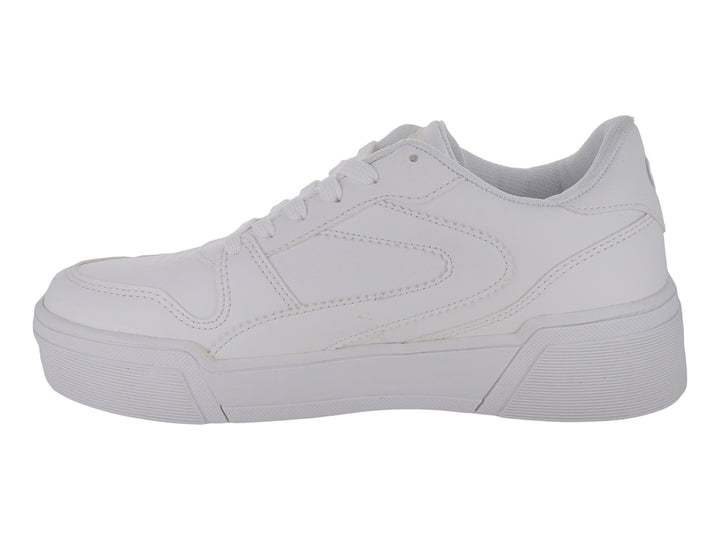 Tenis casuales para mujer en color blanco con suela de plataforma y acabado sintético liso.