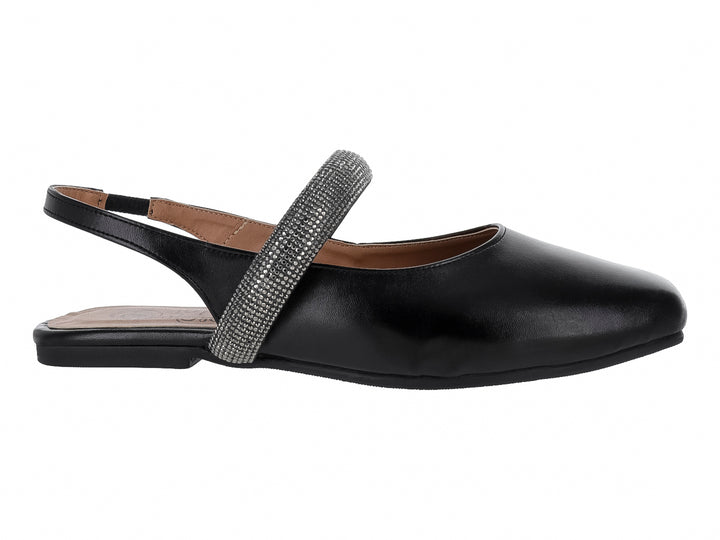 Zapato plano negro para Mujer con correa brillante y correa posterior.