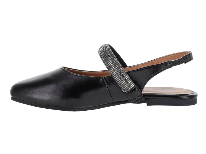 Zapato plano negro para Mujer con correa brillante y correa posterior.