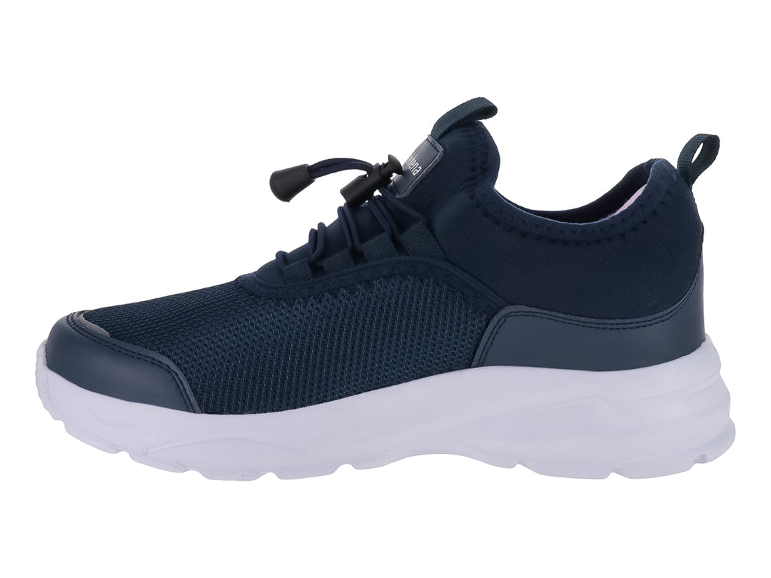 Tenis deportivos marca Makena en color marino con detalles en rosa y suela blanca para niña.