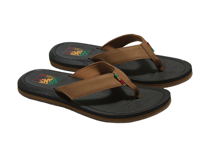 Sandalia VANS MN NEXPA SYNTHETIC color café con suela negra y detalles en colores rasta.