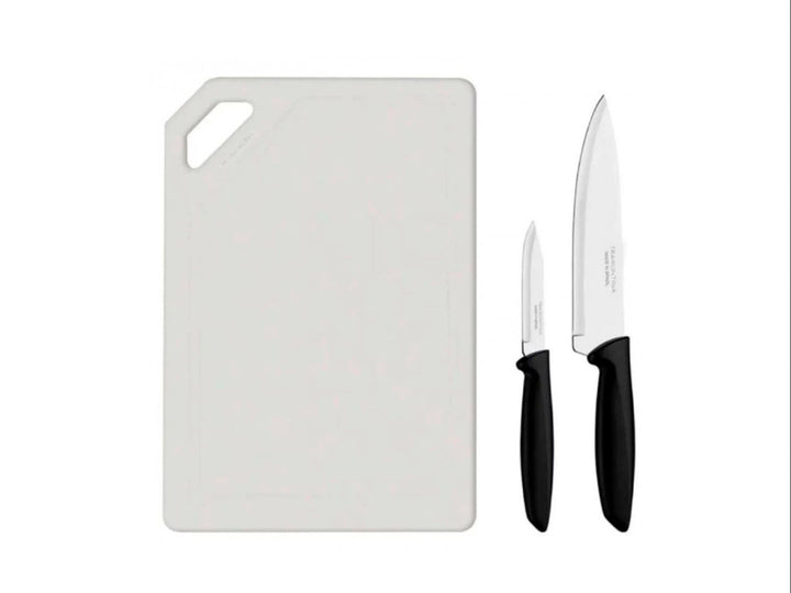 Set de batería de cocina Tramontina color rojo con mango negro, incluye ollas, sartenes y utensilios.