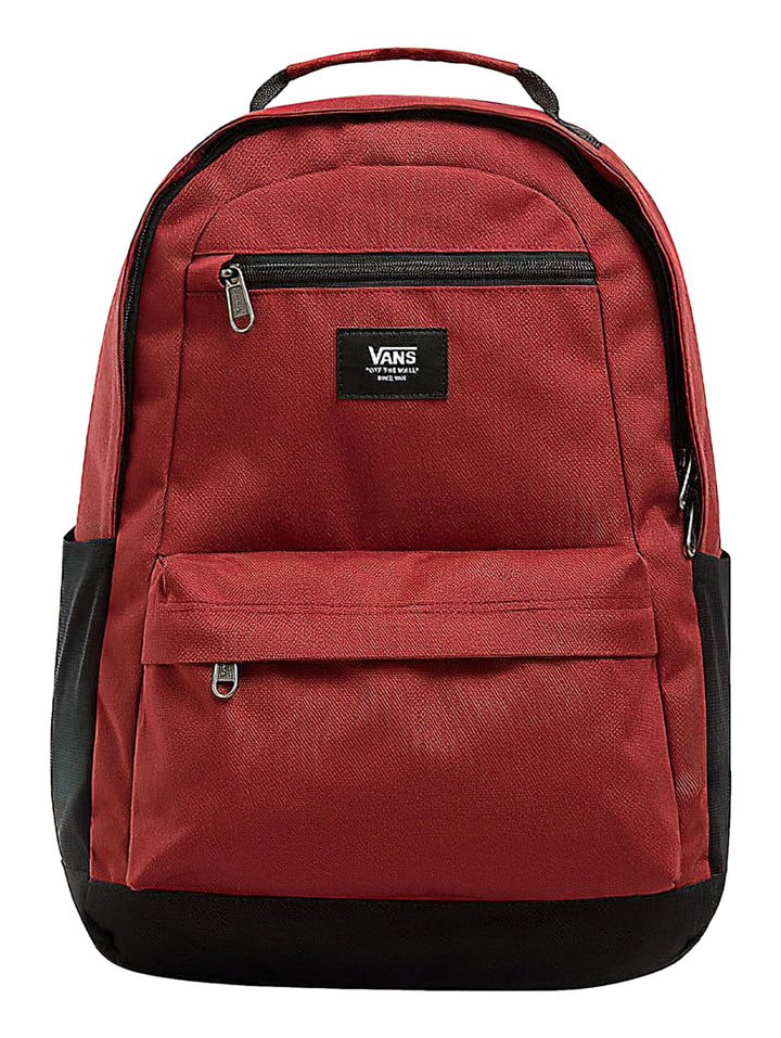 Mochila escolar VANS color russet brown con detalles y base en color negro.