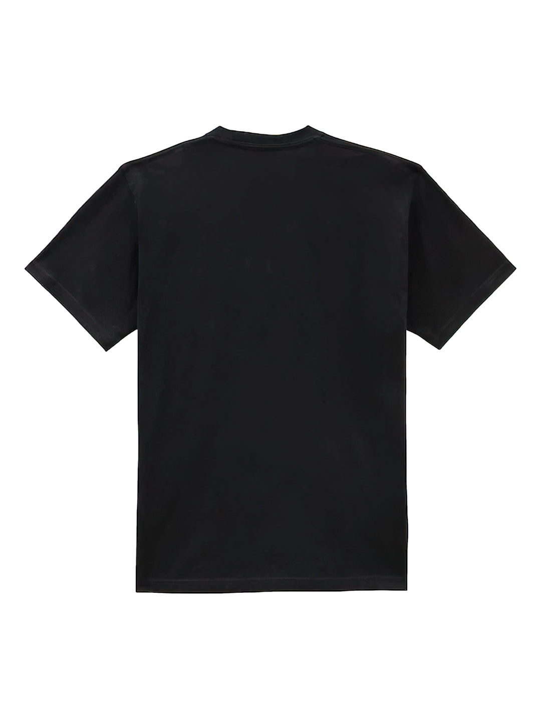 Hombre vistiendo camiseta negra VANS de manga corta con gráfico blanco de una flor y texto.